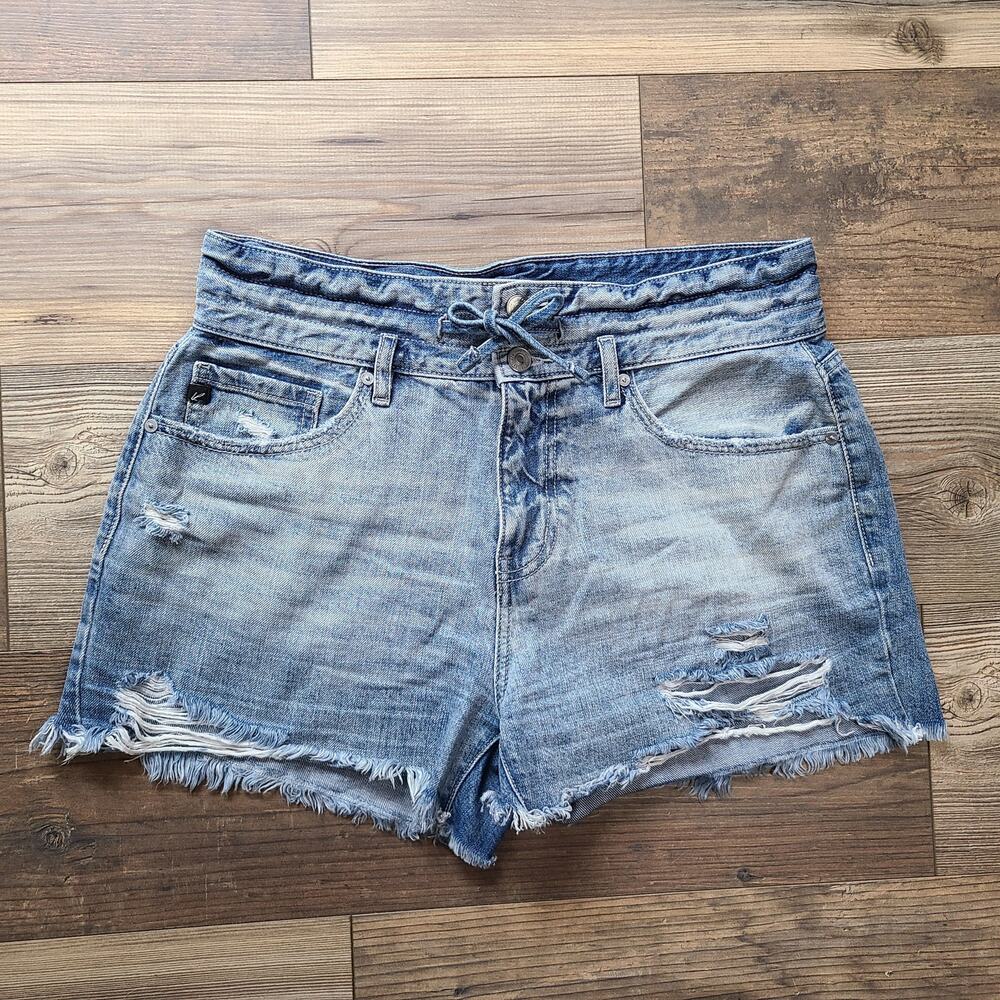 Kancan Solstice Ultra High Rise‎ Tie Belt Shorts Womens XL Distressed Raw Hem